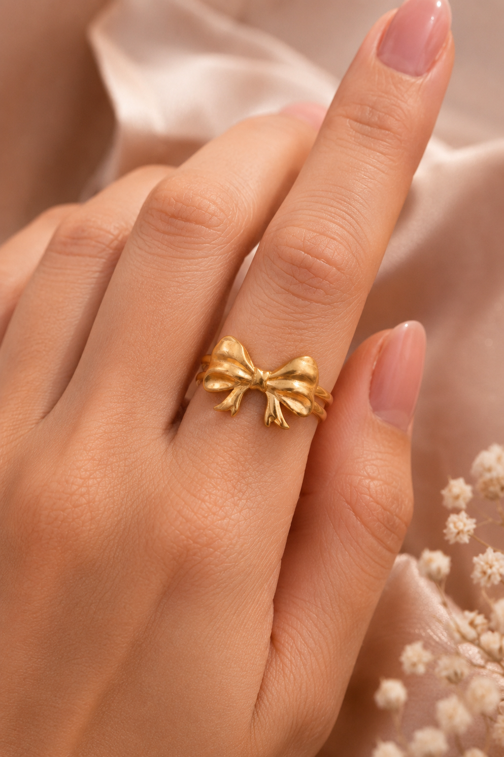 Bague ajustable Nœud en Acier Inoxydable Plaquée Or 18K PVD