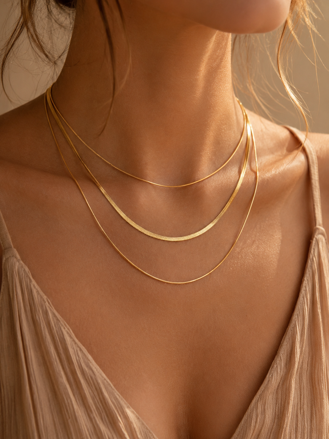 Collier Multi-Couches en Acier Inoxydable Plaqué Or 18K PVD