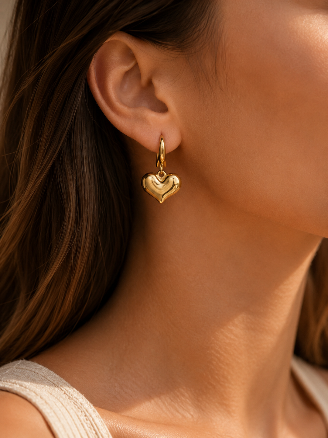 Boucles d’Oreilles Cœur Goutte en Acier Inoxydable Plaquées Or 18K PVD