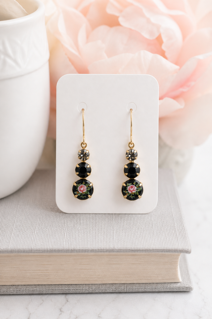 Boucles d’oreilles vintage rose & cristal