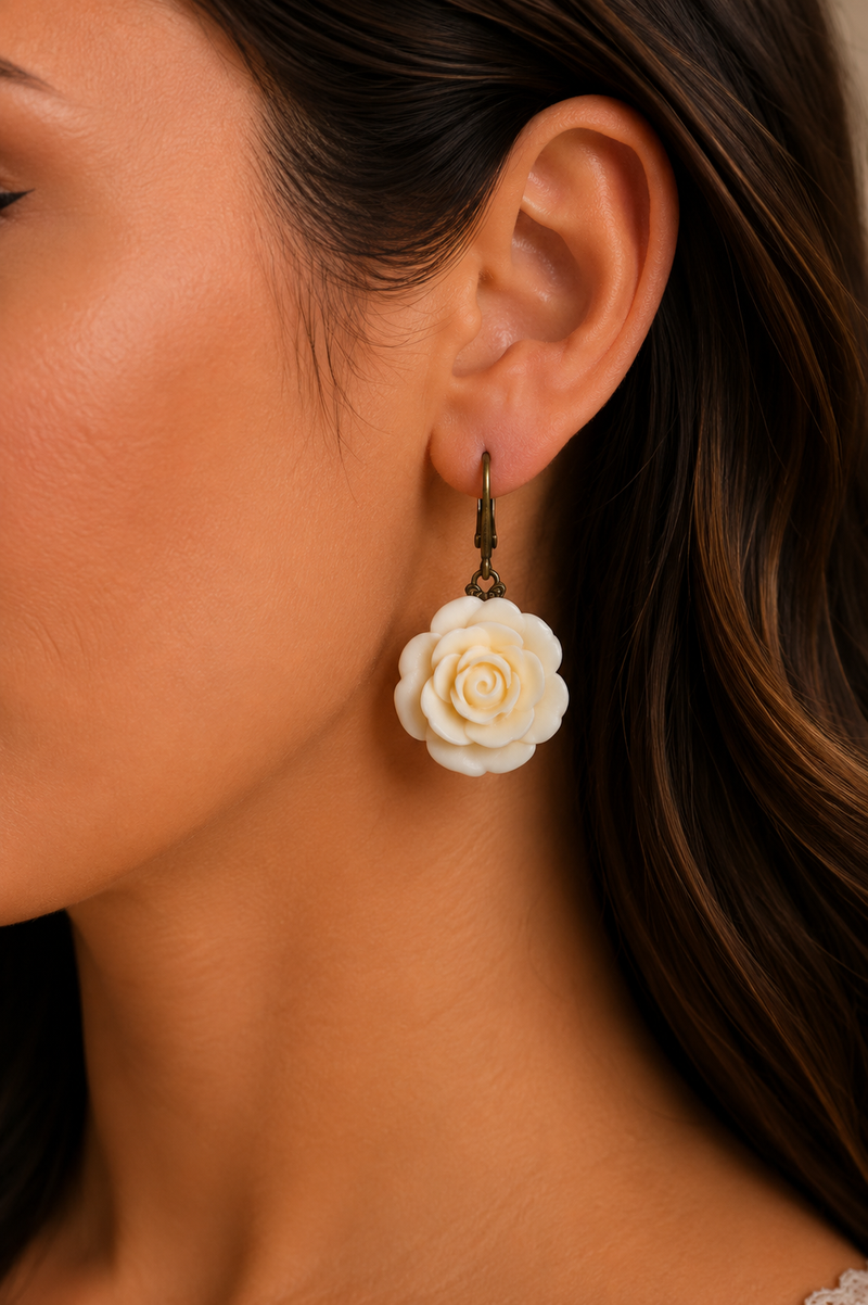 Boucles d'oreilles rose romantique (ivoire)