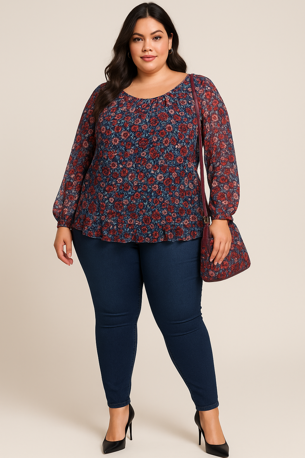 Blouse fleurie en mousseline doublée - coupe ample