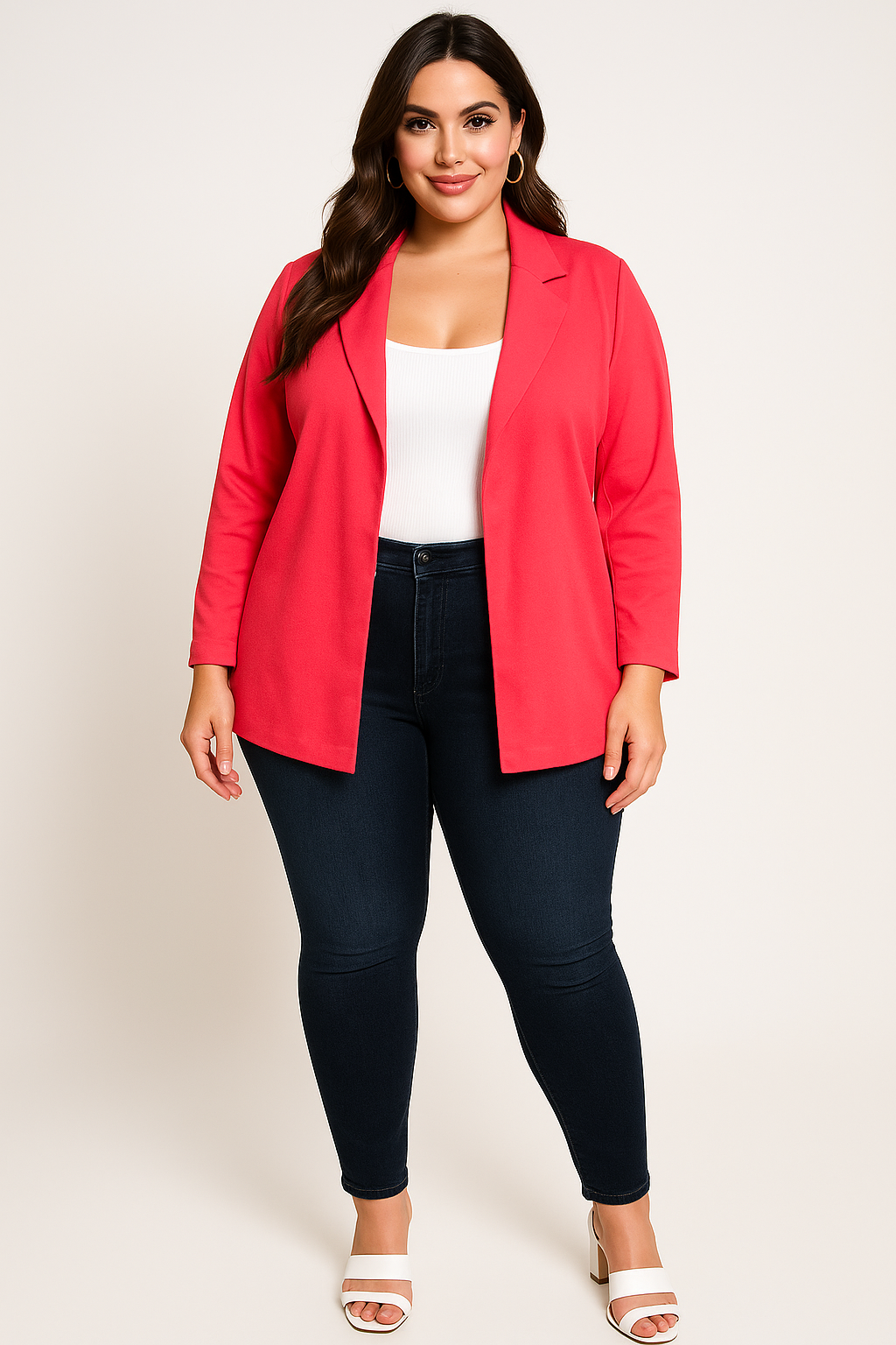 Stretch blazer with 3/4 sleeves - Dragon Fruit