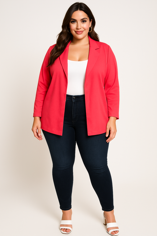 Stretch blazer with 3/4 sleeves - Dragon Fruit
