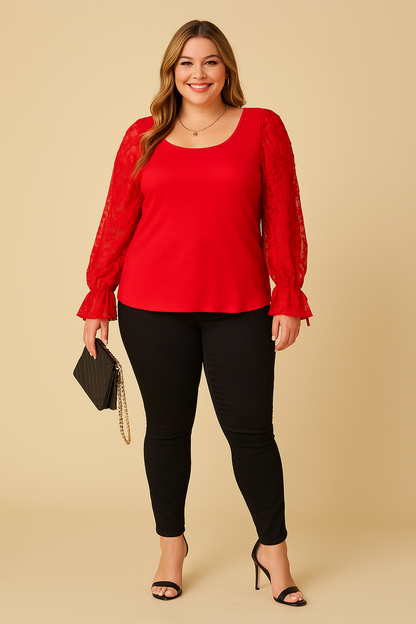 Blouse Cassie avec manches en dentelle (rouge)