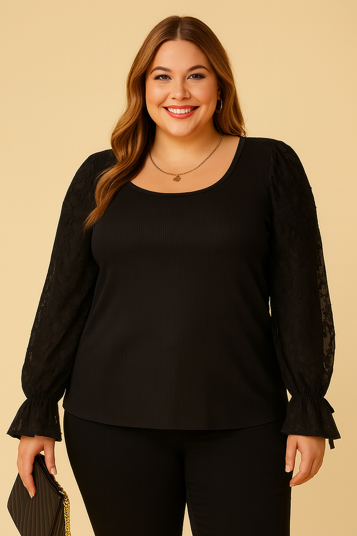 Blouse Cassie avec manches en dentelle (noir)