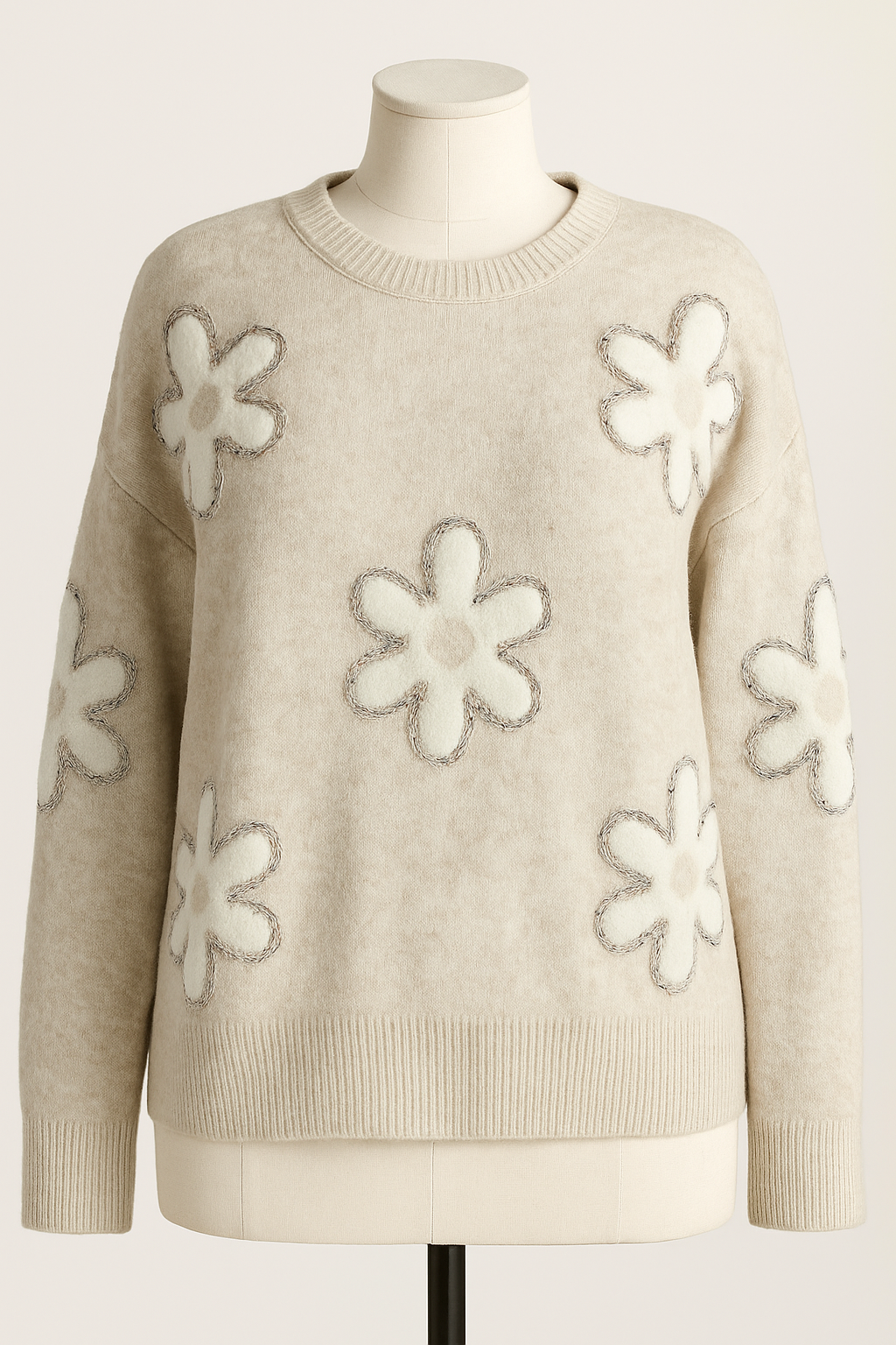 Floral charming sweater - sweet beige