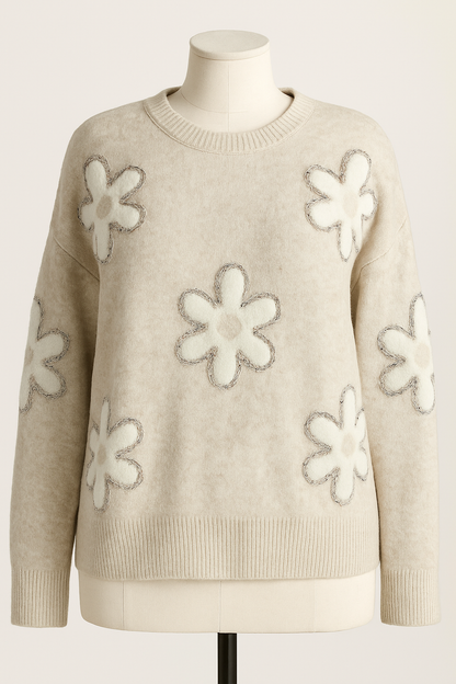 Floral charming sweater - sweet beige