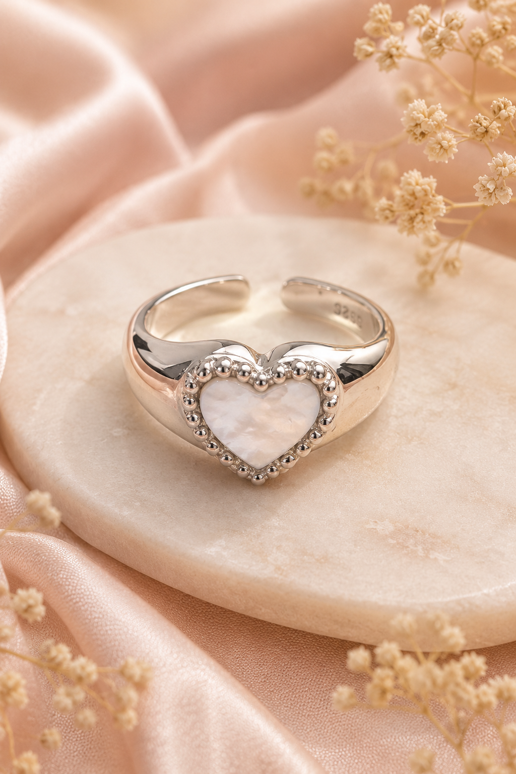 Bague cœur nacré en argent 925