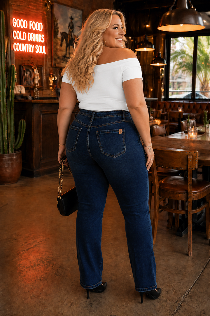 Jean bootcut Mia – Western (bleu foncé)