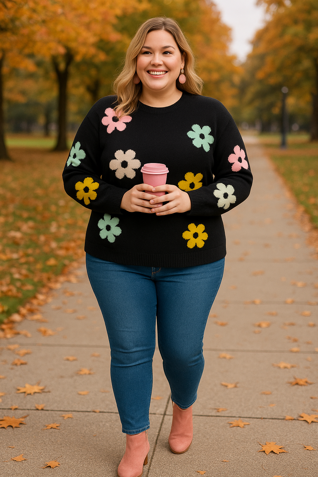 Pull Douce Fantaisie - Noir fleuri