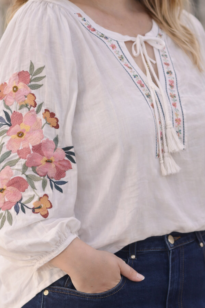 Blouse Bohème Brodée - Ivoire