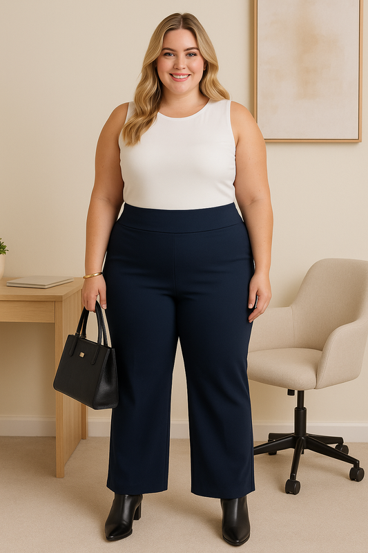 (26 po) - Pantalon propre à jambe large marine