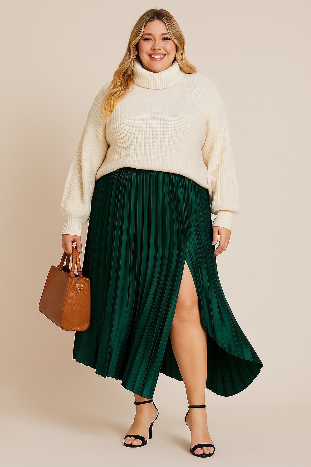 Jupe midi plissée en satin - Vert forêt
