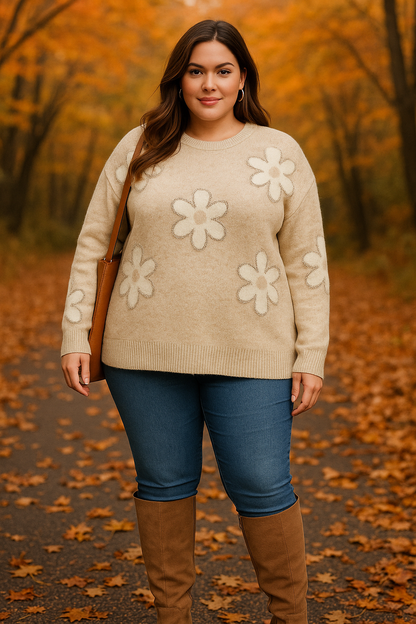 Floral charming sweater - sweet beige