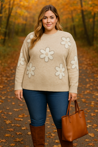 Floral charming sweater - sweet beige