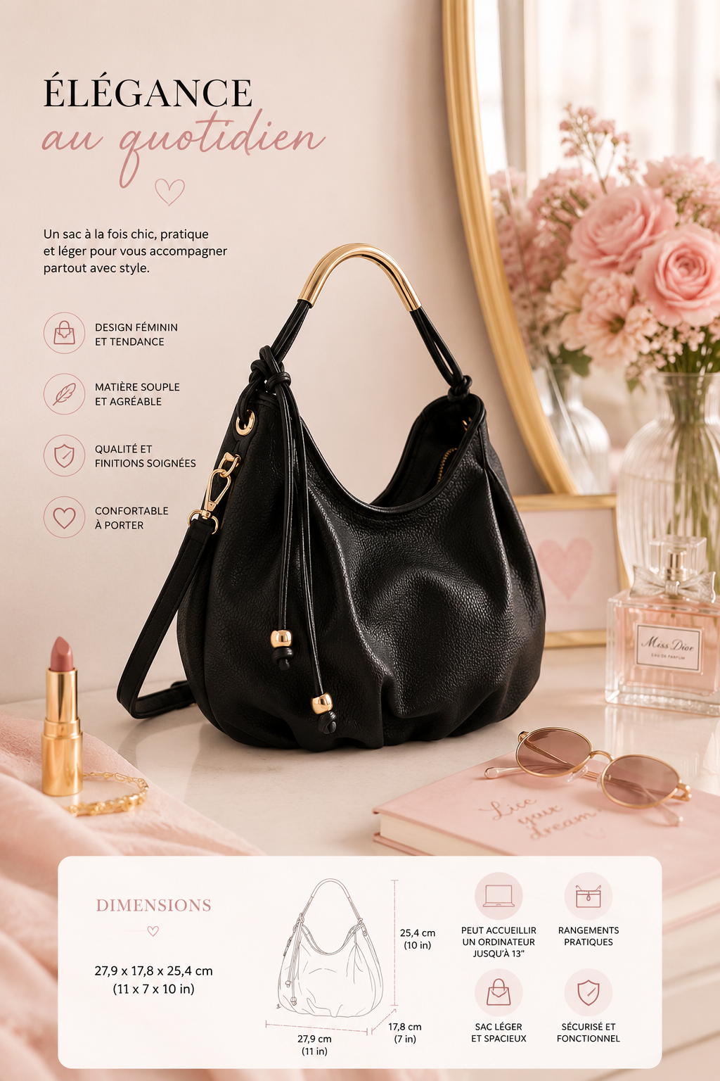 Sac hobo Jeanna à poignée métallique