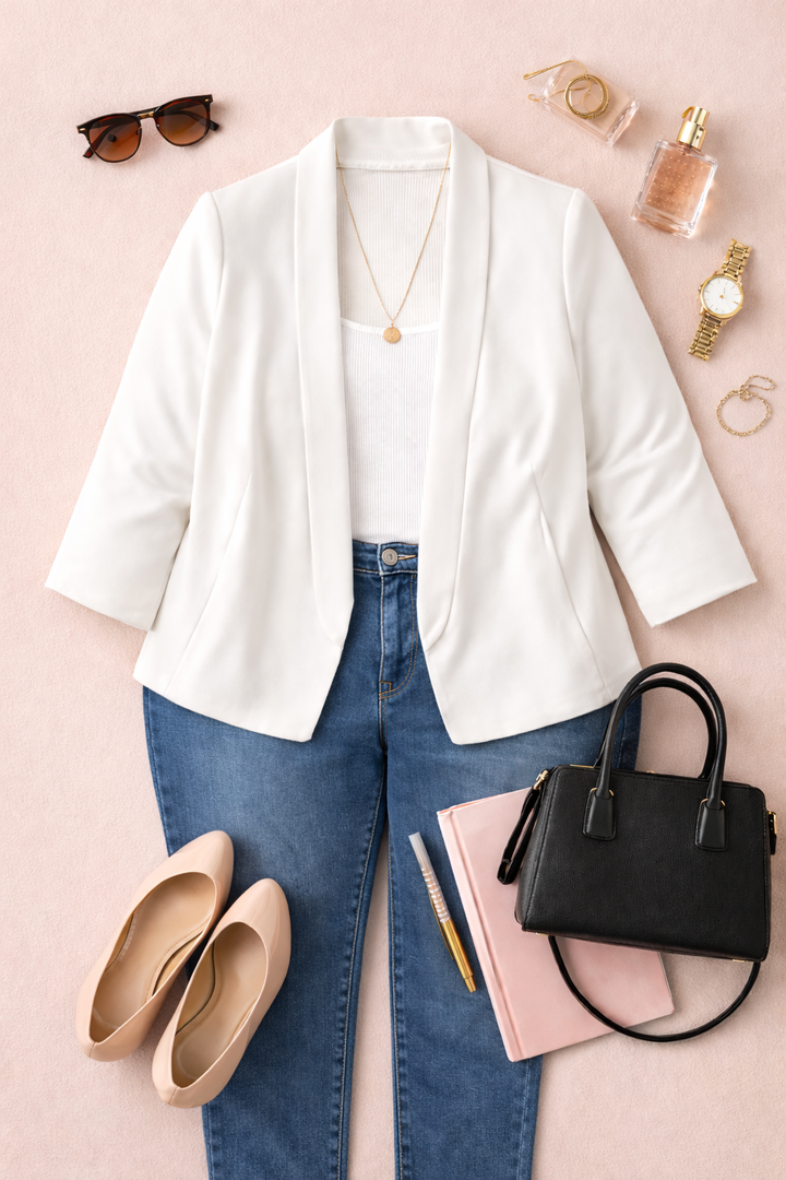 Blazer blanc à manches 3/4