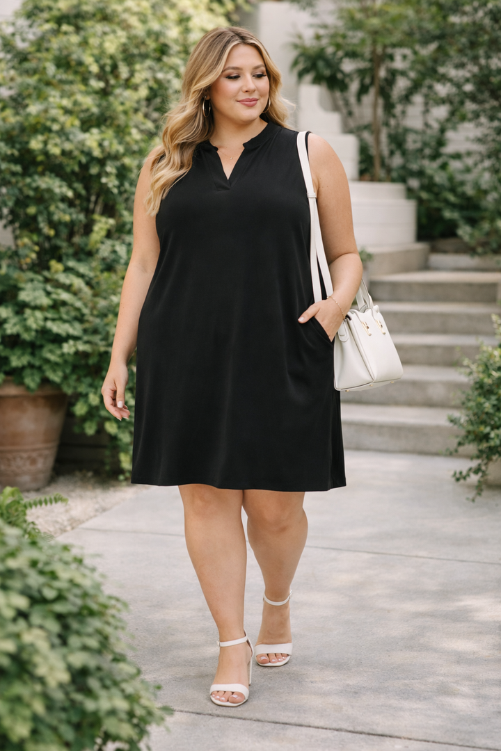 PRESALE - Wrinkle resistant babydoll dress - Black