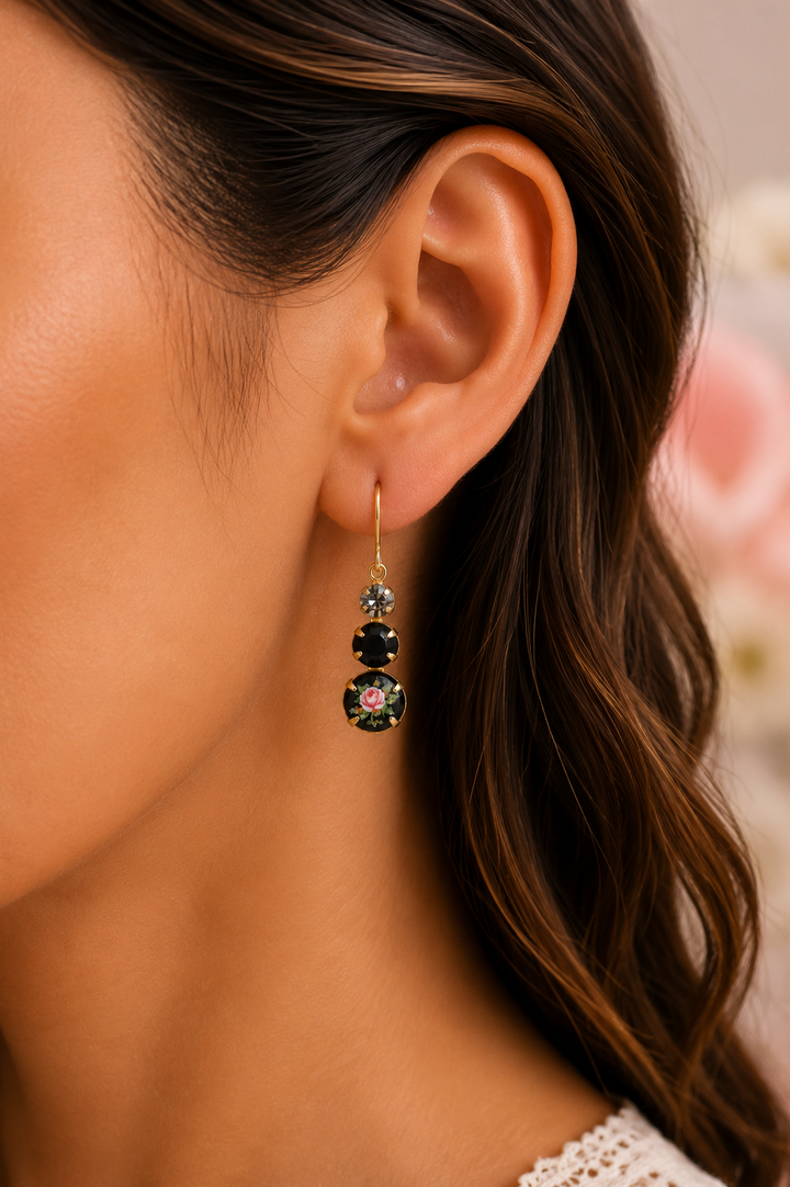 Boucles d’oreilles vintage rose & cristal