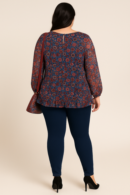 Blouse fleurie en mousseline doublée - coupe ample