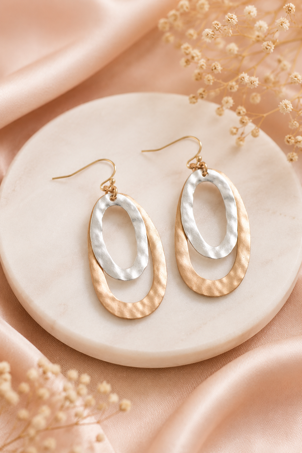 Boucles d’oreilles ovales deux tons