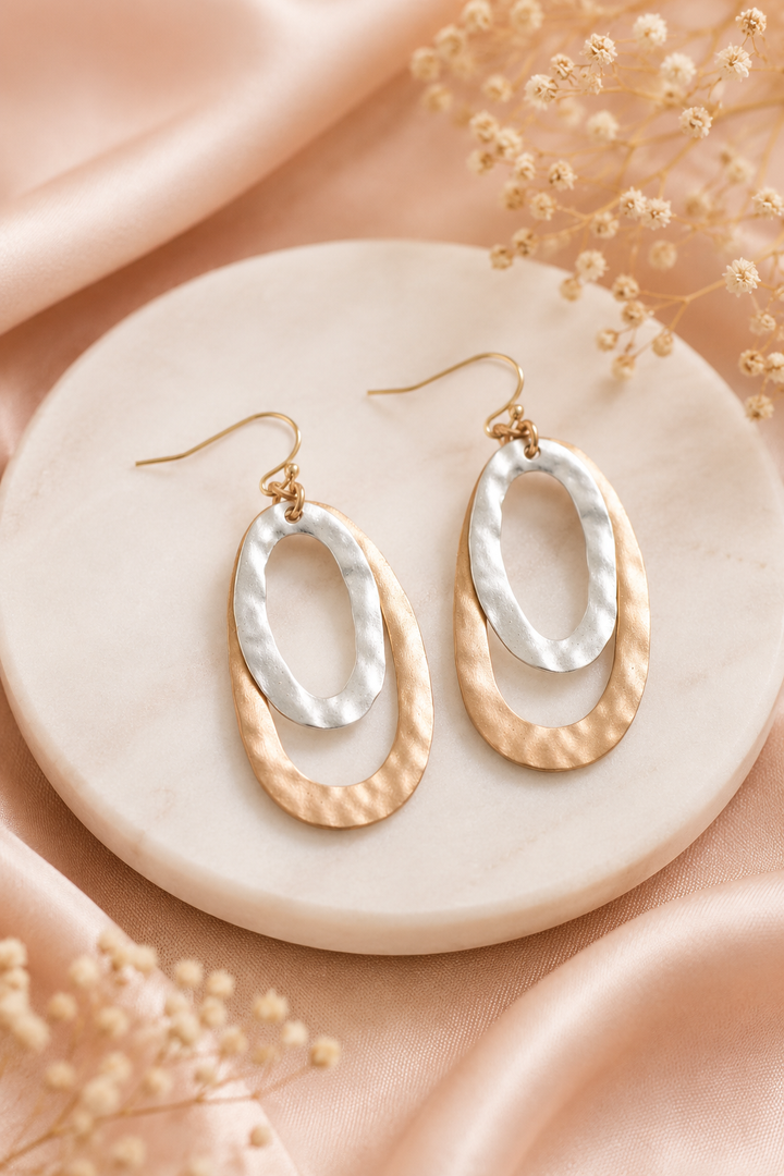 Boucles d’oreilles ovales deux tons