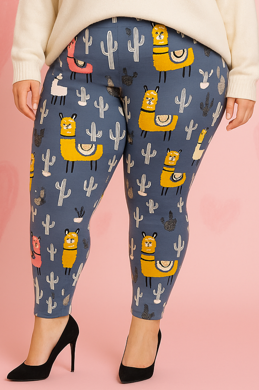 Motif leggings - Lamas and cactus (size 14 to 24)