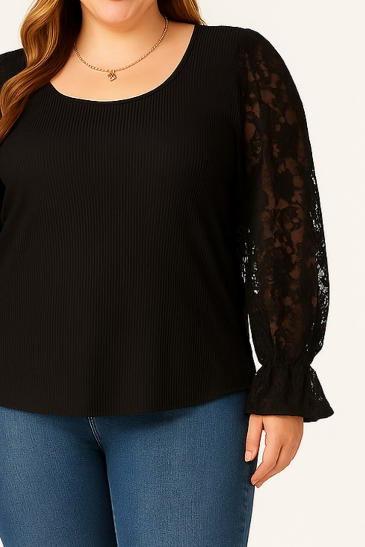 Blouse Cassie avec manches en dentelle (noir)