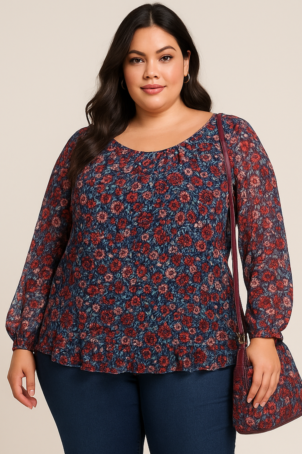 Blouse fleurie en mousseline doublée - coupe ample