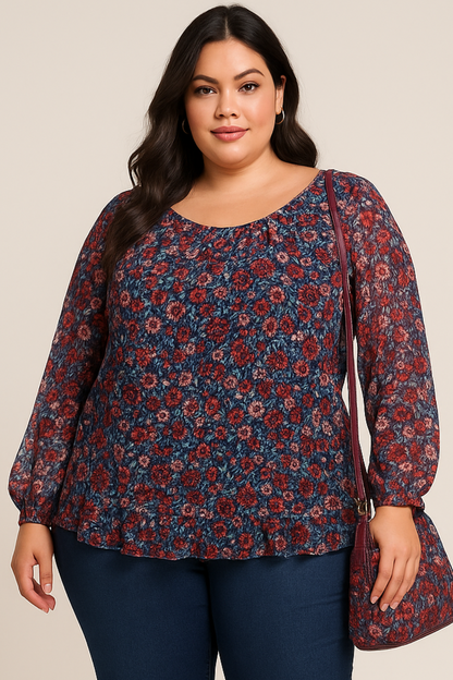 Blouse fleurie en mousseline doublée - coupe ample