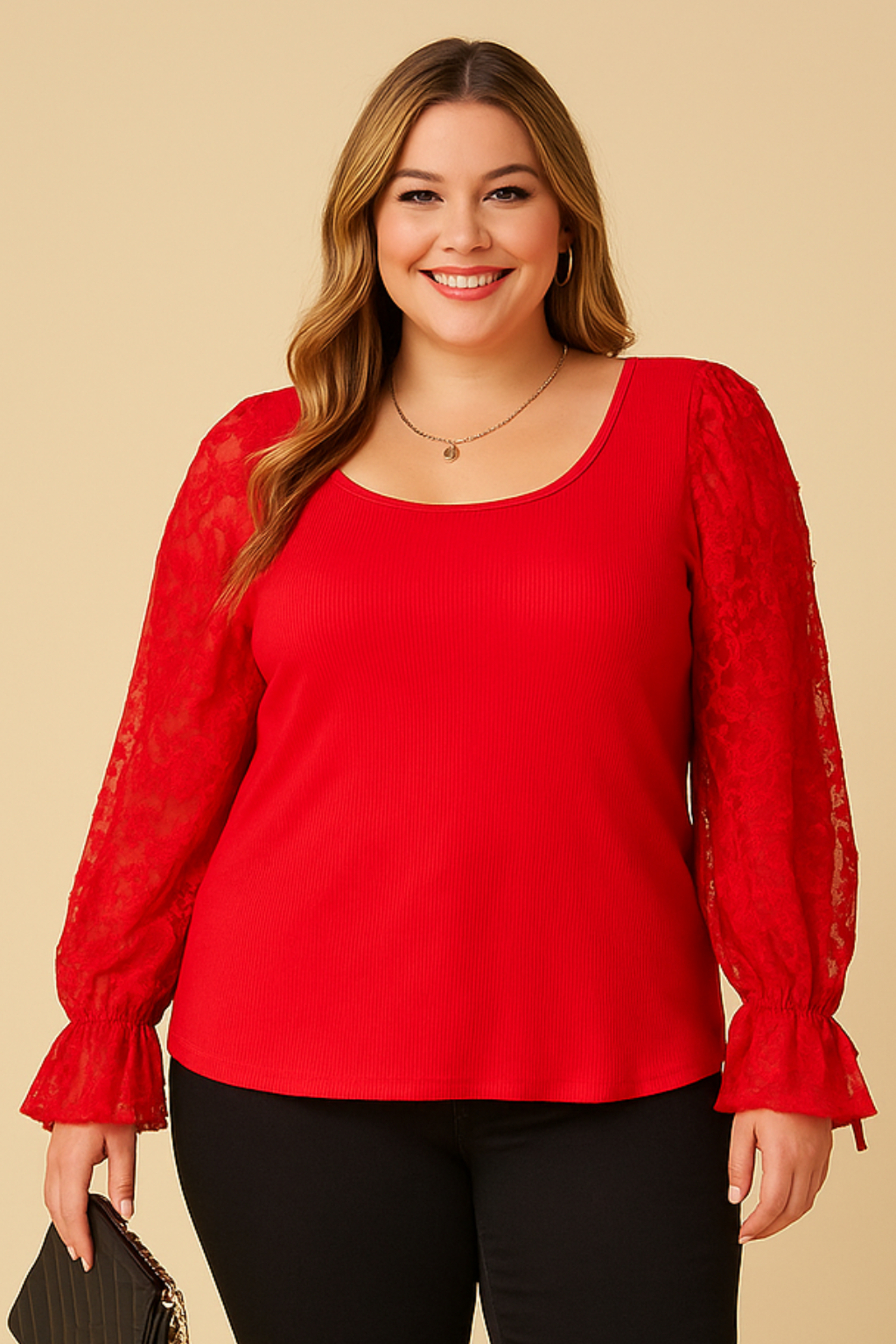 Blouse Cassie avec manches en dentelle (rouge)