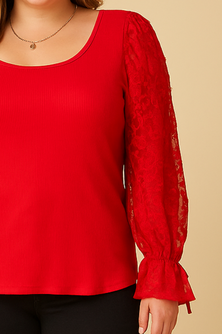 Blouse Cassie avec manches en dentelle (rouge)