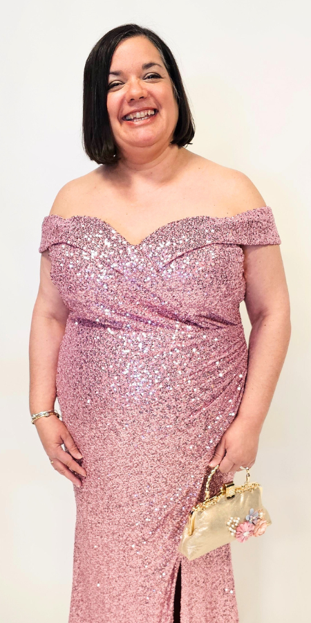 Robe mauve/rose extensible à sequins