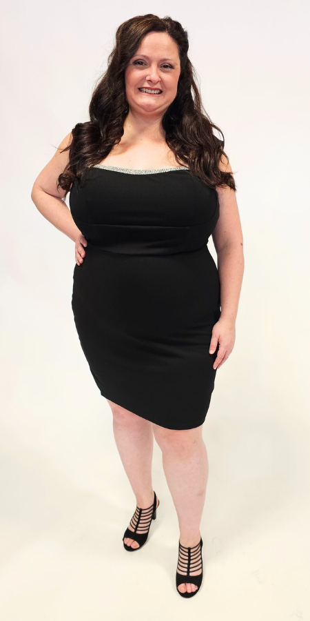 Robe à strass et col carré - Noir