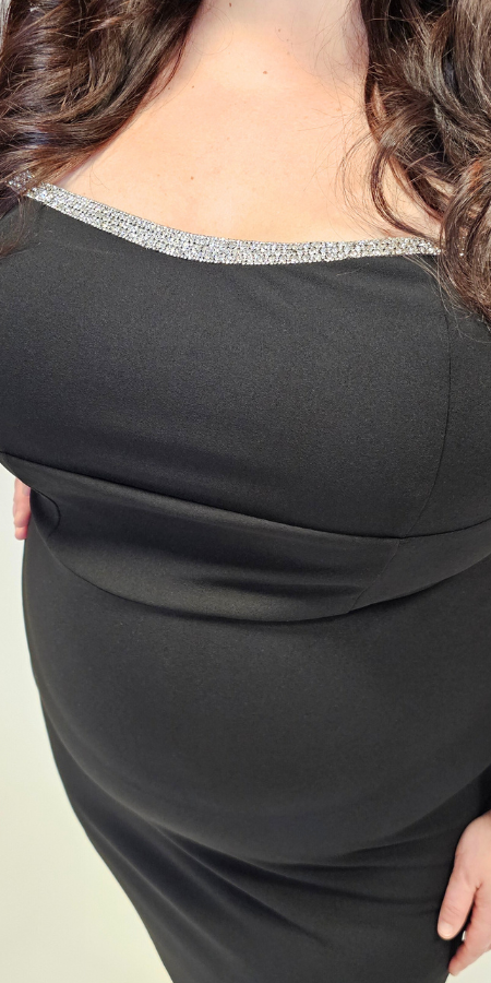 Robe à strass et col carré - Noir