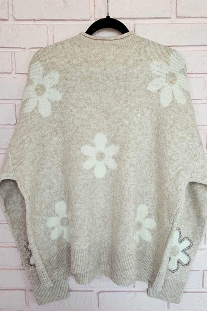 Floral charming sweater - sweet beige