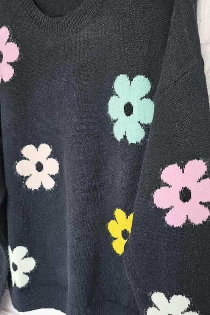 Pull Douce Fantaisie - Noir fleuri
