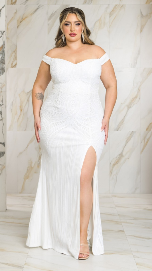 Robe blanche extensible à sequins