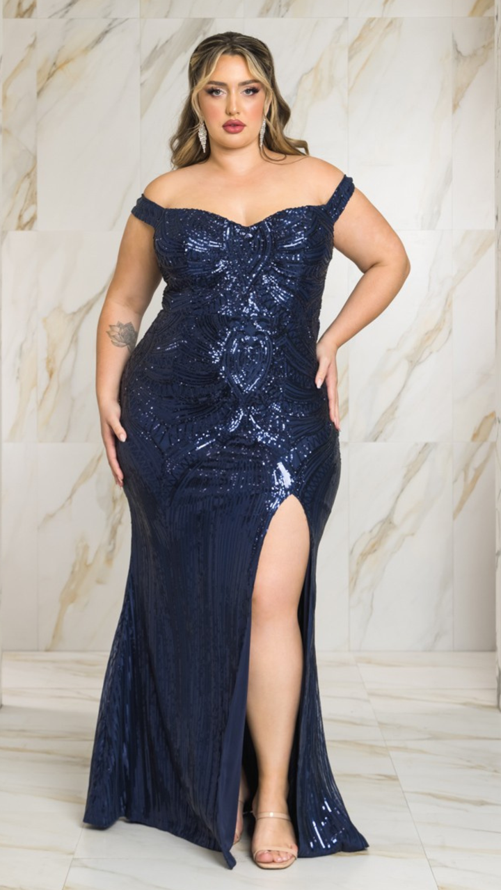 Robe marine extensible à sequins