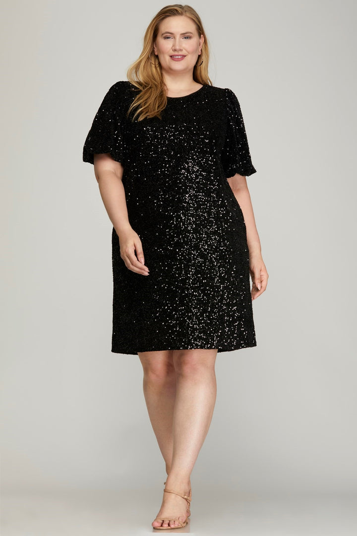 Robe droite à sequins et poches
