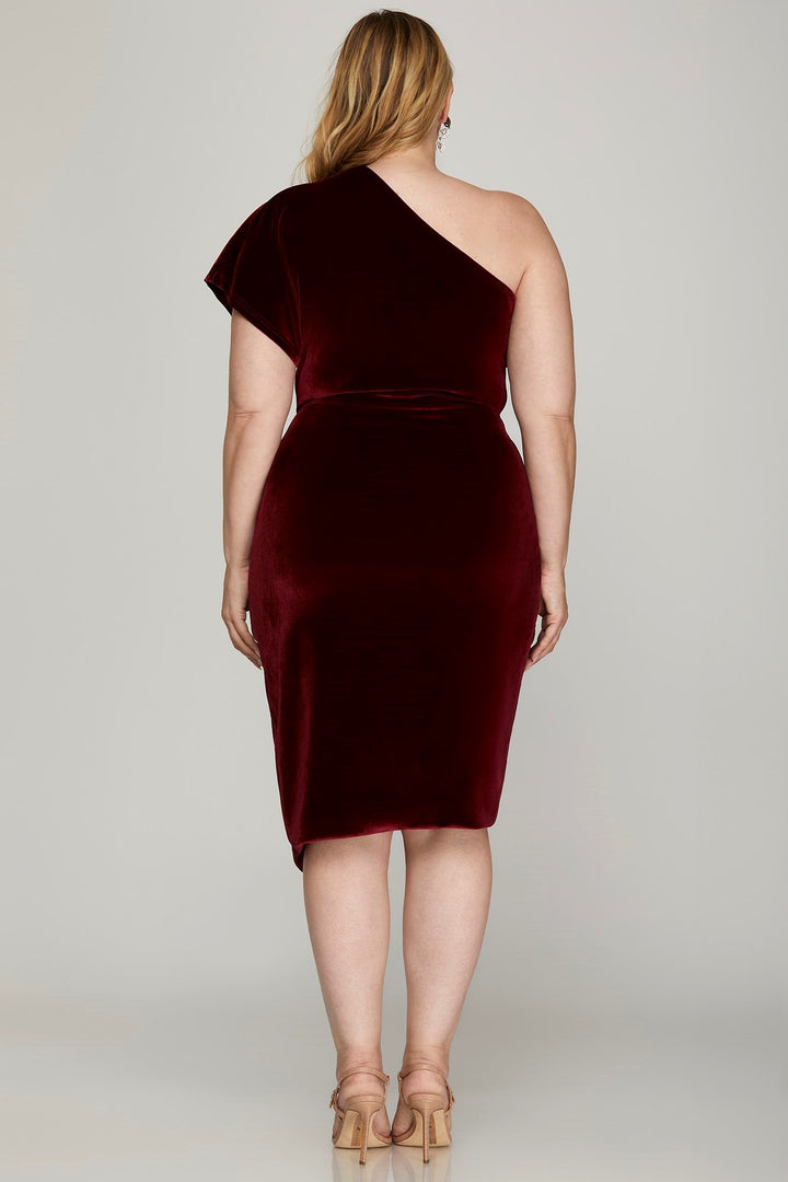 Robe extensible en velour à épaule dénudée (bourgogne)
