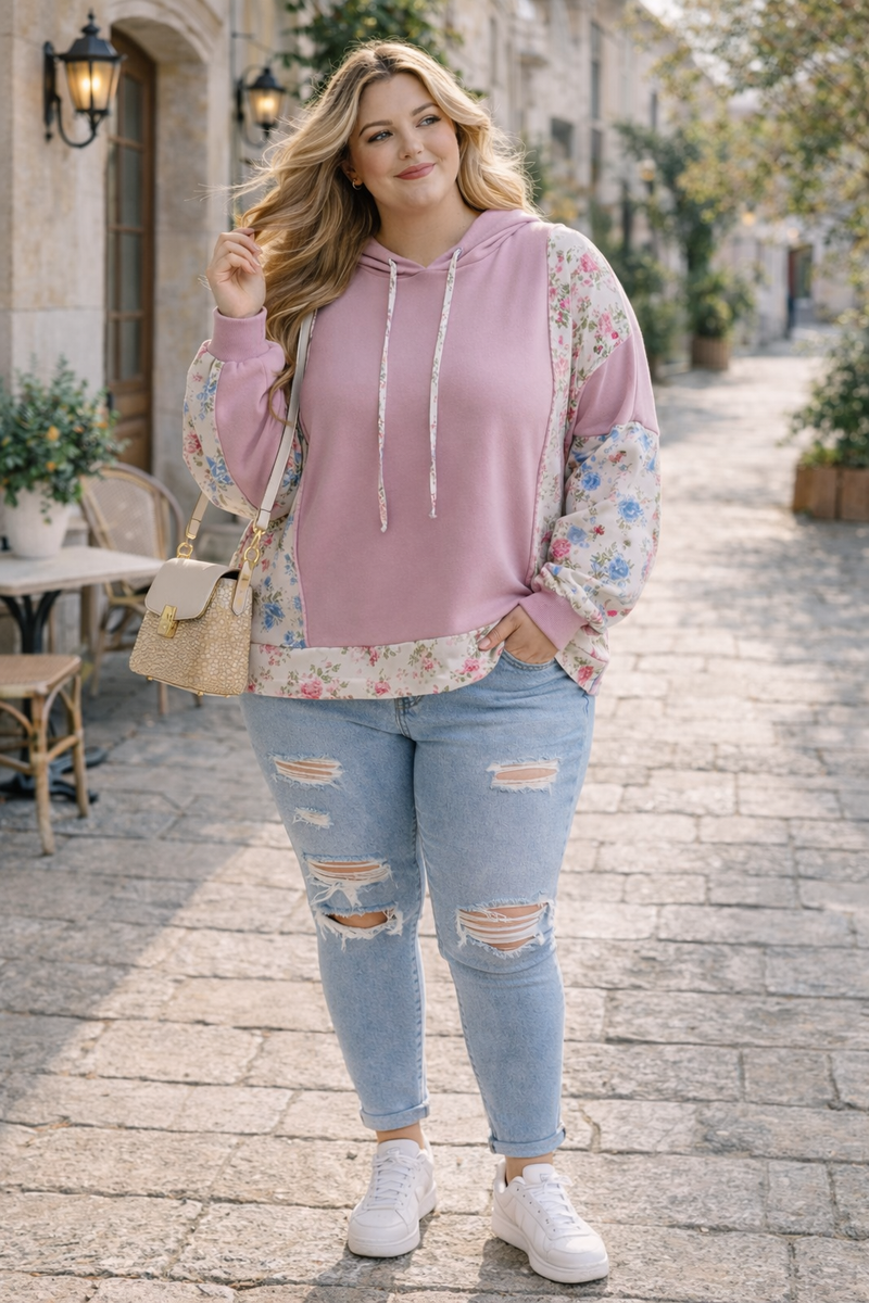 Haut à capuche fleuri oversize