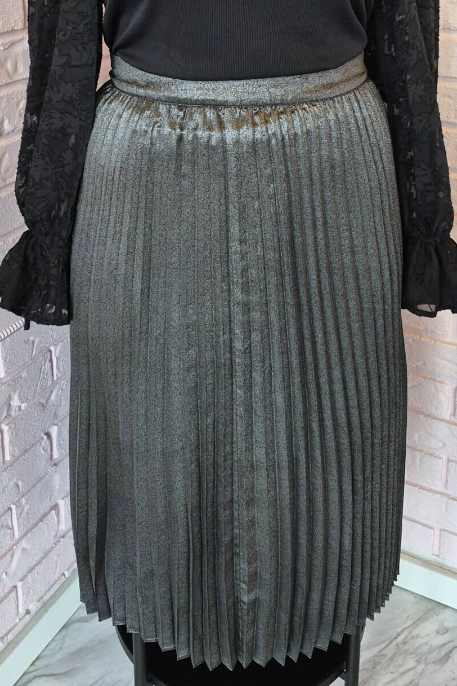 Jupe midi à plis métallisés