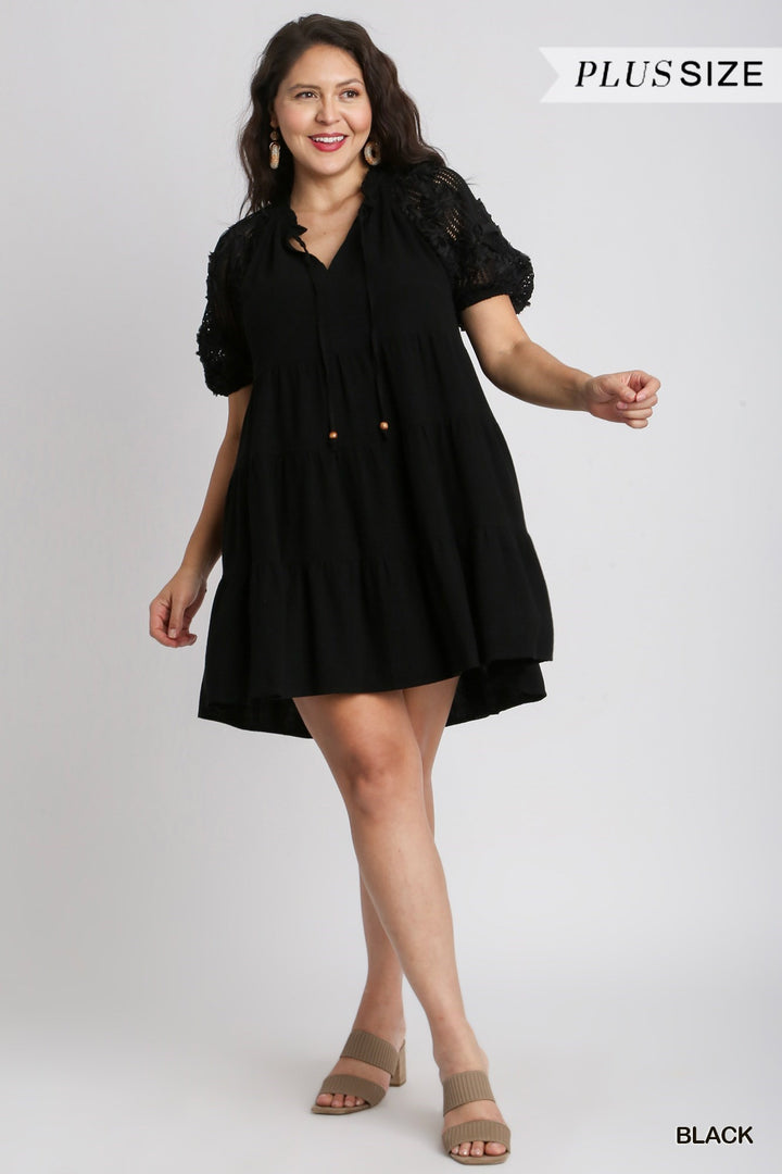 Robe étagée en lin (noir)