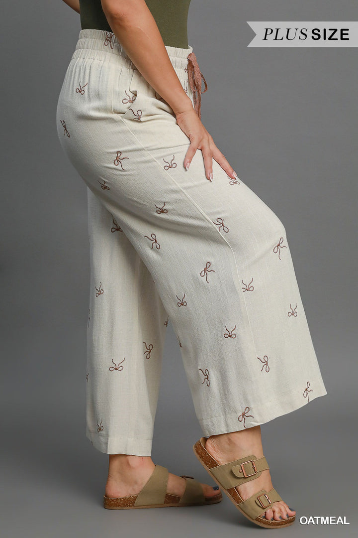 Linen pants with ribbons (cream)