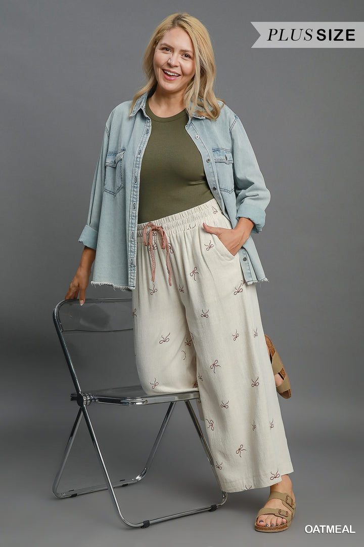 Linen pants with ribbons (cream)
