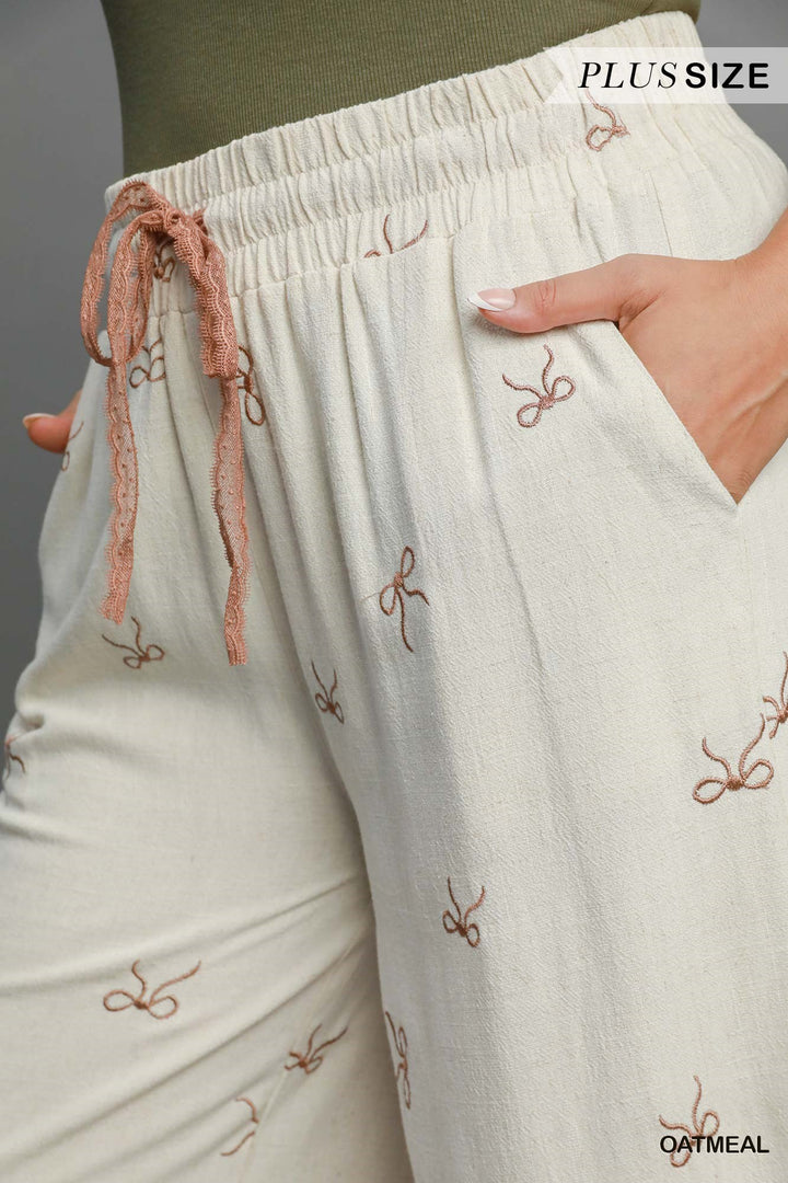 Linen pants with ribbons (cream)