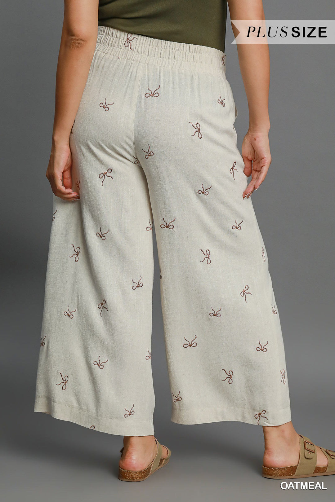 Linen pants with ribbons (cream)