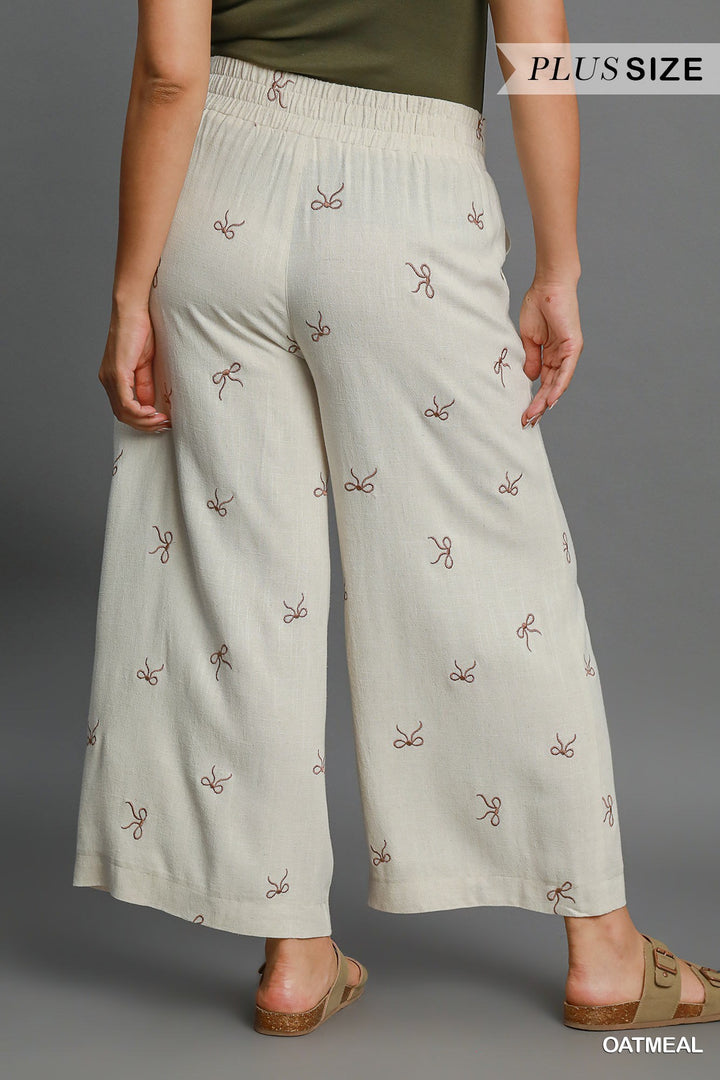 Linen pants with ribbons (cream)